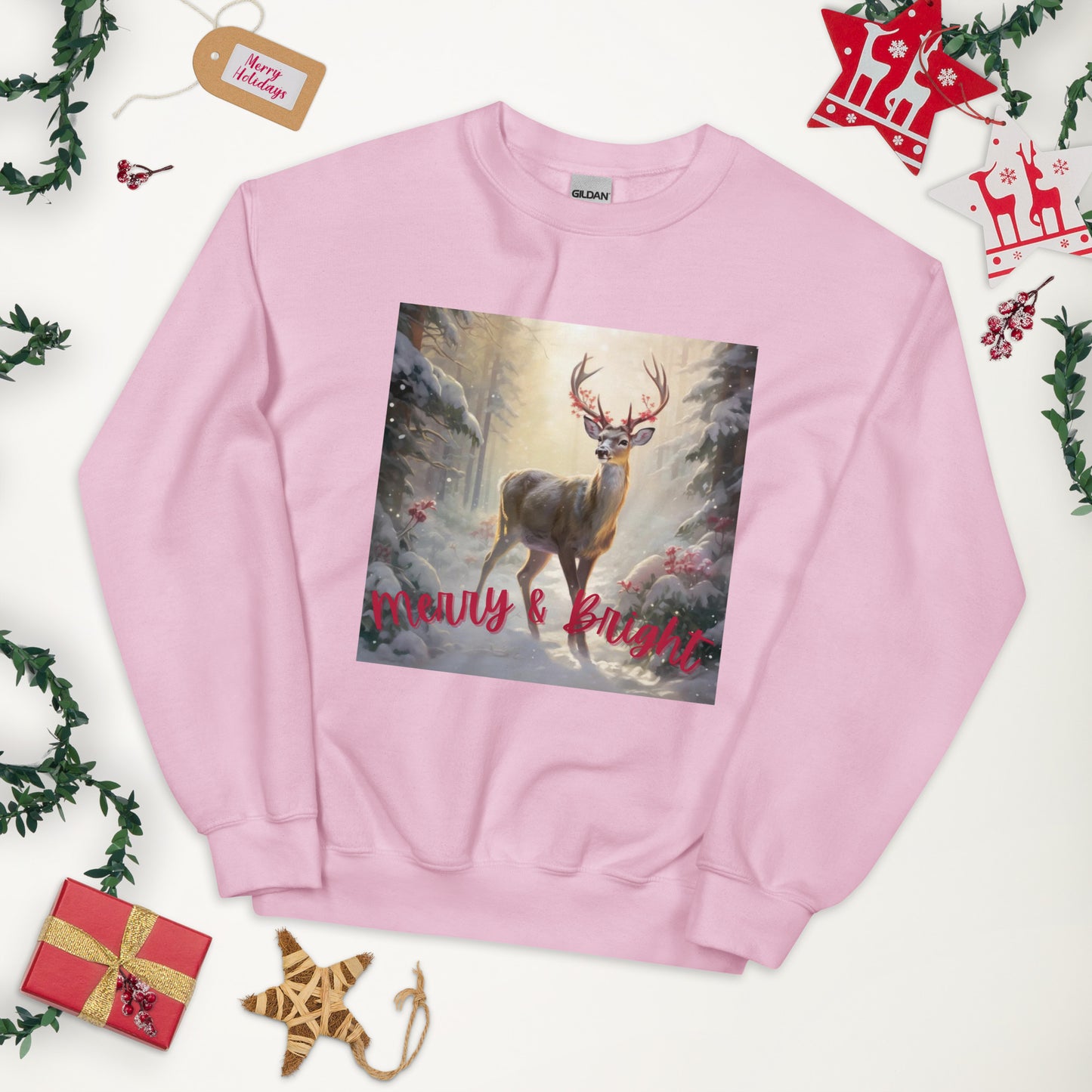 Merry and Bright Red or Pink Sweatshirt