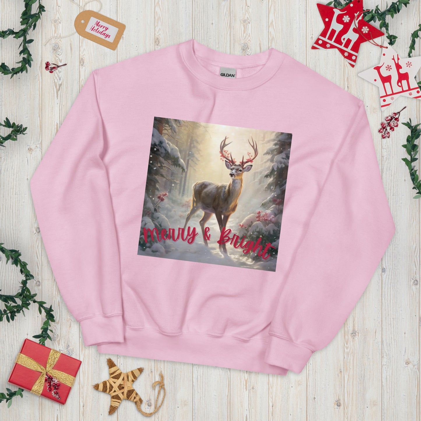 Merry and Bright Red or Pink Sweatshirt